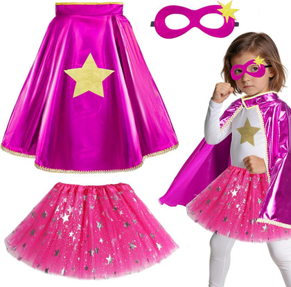 Superhero-Capes for Kids Toddler Superhero-Costumes for Girls | 3-Pc Super Hero Capes Mask and Star Tutu for 3+