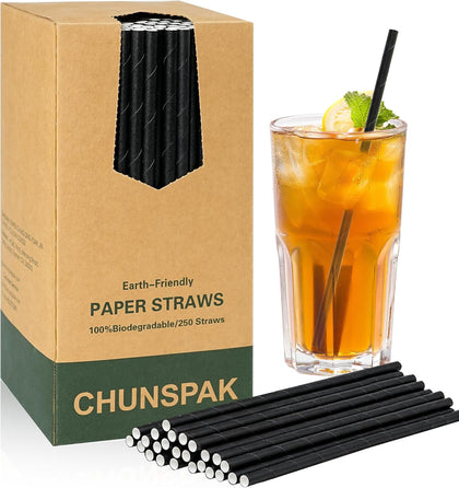 7.75" Black Paper Straws Drinking Cocktail Drink 250 ct Disposable
