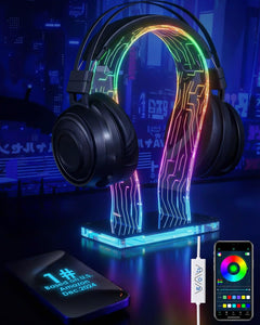 Acrylic RGB Headphone Stand for Desk with Many Light Modes & Colors | Customizable 213 lighting modes & 60,000