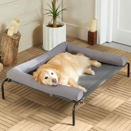 Cooling Elevated Dog Bed for Large Dogs – Waterproof Raised Dog Cot with Slope Headrest, Breathable Teslin Mesh