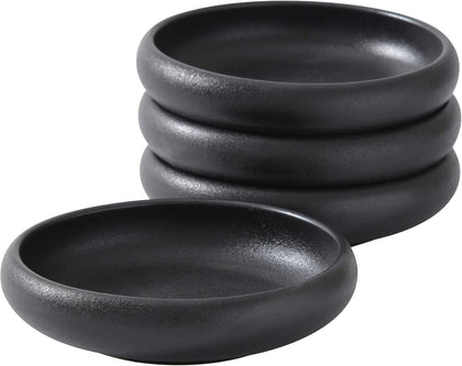 Japanese Salad Plate,Black Plates and Bowls Set,Stoneware Black Plate Set,Appetizer Plates Set of 4,5.5 inch,14