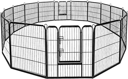 48 inch Dog Fence with Door, 16/8 Panels Dog Playpen for Outside Large Dogs, Portable Pet Playpen Fencing Enclosures