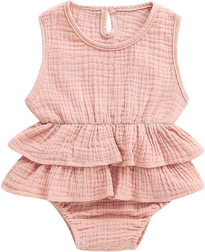 Newborn Infant Baby Girl Cotton Linen Romper Jumpsuit Skirted Bodysuit Tutu Dress Outfits Clothes