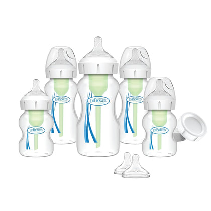 Anti-Colic Options+ Wide-Neck Baby Bottle Feeding Set, 5 oz/9 oz, with Bottle Travel Caps (Packaging May Vary)