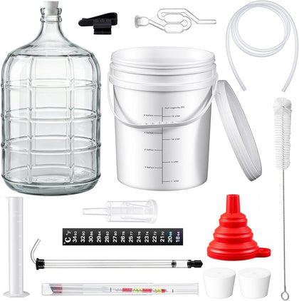 Wine Making Kit Include 5 Gallon Carboy, 6.5Gallon Bucket,Lid, Automatic Siphon, Hydrometer, Alcohol Percentage