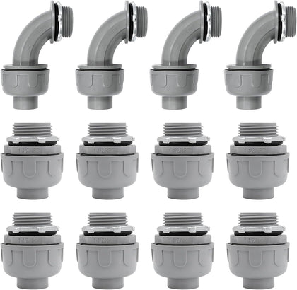 1-1/2 inch PVC Flexible Conduit Connector UL Listed Conduit Connector Fittings 12 Pack (8 Pcs 180D/4 Pcs 90D)