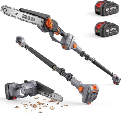 2-in-1 Pole Saw for Tree Trimming, 8-Inch Cordless Brushless Chainsaw with Adjustable Extension Pole, 2×4.0Ah