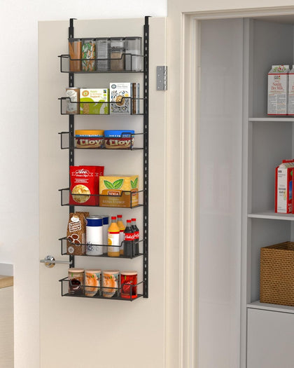 12.3" W Narrow Over the Door Pantry Organizer, 6-Tier Over the Door Organizer with Adjustable Basket, Pantry Door