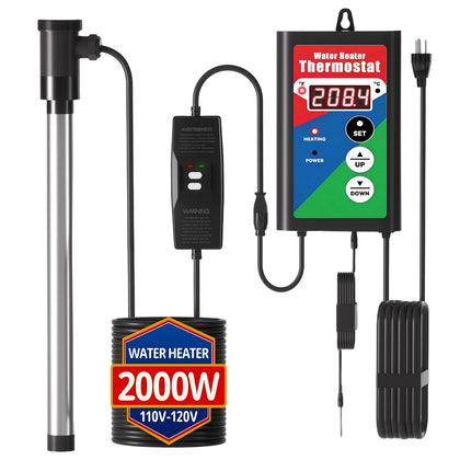 2000W Immersion Water Heater with GFCI & Thermostat | Fast-Heating Portable Pool Heater for Above Ground