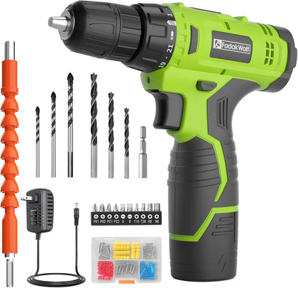 Cordless Drill Set,12V Power Drill Set with Battery and Charger, Electric Driver/Drill Bits, 3/8'' Keyless Chuck,21+1