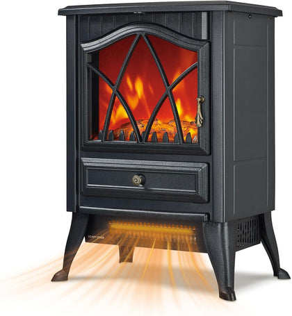 Freestanding Electric Fireplace Stove Heater, 1500W with Realistic 3D LED Flame Effect, Adjustable Brightness &