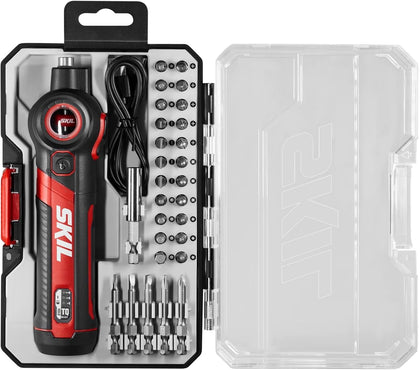 Twist 2.0 Rechargeable 4V Screwdriver with Pivoting Head, Torque Setting, USB-C Charging Cable, 28 PC Bit Set &
