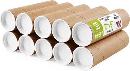 2" x 6" Made in USA Kraft Paper Mailing Tube, 10 Tubes, 20 Caps