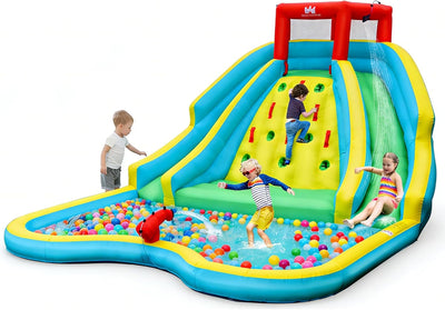 Inflatable Water Slide Park, 15x12FT Double Slides Kids Mega Waterslide for Outdoor Racing Fun, Heavy Climbing Wall