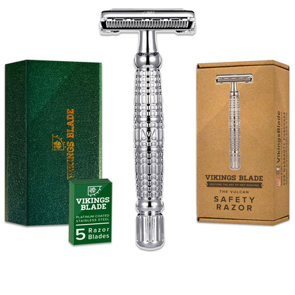 Double Edge Safety Razor for Men + 5 Swedish Steel Blades + Luxury Case. Long Handle. Smooth, Reusable, Eco-Friendly