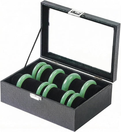 Bracelet Display Holder with Rods for Bangles Watches, Jewelry Organizer Box Storage Case with Clear Lid (Black)