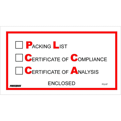 PPL97 "Packing List/Cert of Compliance/Cert. of Analysis Enclosed" Envelopes, 5 1/2" x 10", Red/Black (Pack of 1000)