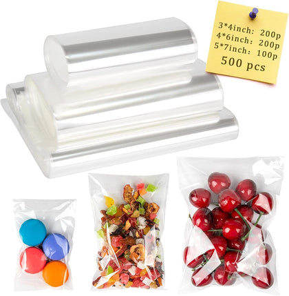 Cellophane Bags,500Packs 3Sizes 3x4 4x6 5x7 Cookies Treat Gift Wrap