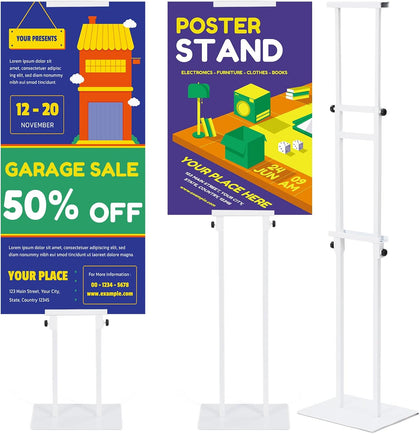 1 Pcs Metal White Poster Board Holder Stand for Display Sign Easel | Adjustable 80" Height, Heavy Duty Base, Double