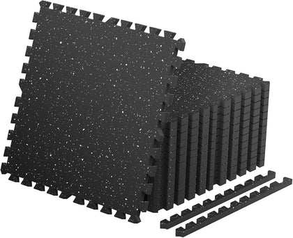0.56'' Thick 12 Pcs 48 Sq Ft Non-Slip Rubber Top Exercise Equipment Mats, High Density EVA Foam Mats with Rubber Top