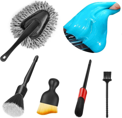 Car Interior Duster Detail Brush Cleaning Gel Kit, Soft Dash Vent Dusting Slime Putty Detailing Brushes Accessories