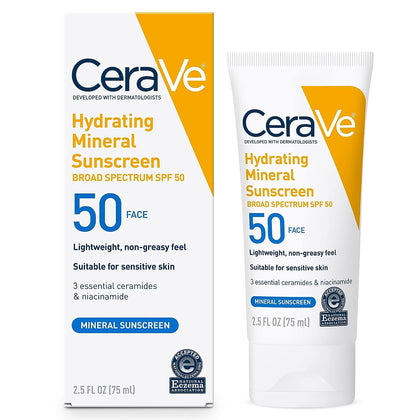 100% Mineral Sunscreen SPF 50, Face sunscreen With Zinc Oxide & Titanium Dioxide, Hyaluronic Acid + Niacinamide +