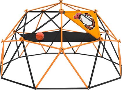 10FT Climbing Dome with Hammock & Ball Toss Game, 880LBS Geometric Dome Climber with Cat Paw Safety Holds, Anti-Rust