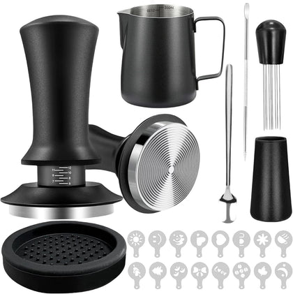 51mmCoffee Tamper Set 22PCS Espresso Accessories Kit | with Frothing Pitcher,WDT Tool,Stirrer,Tamper Mat ,Coffee