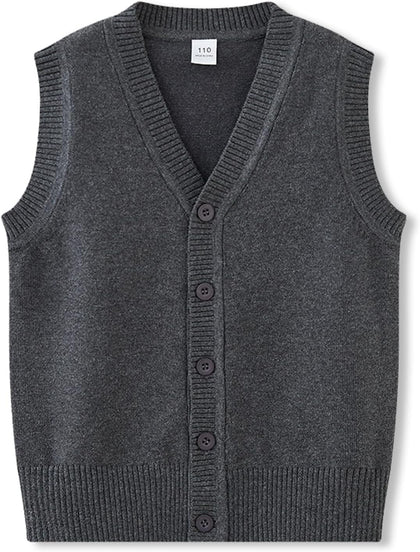 Boys Girls School Uniform Sweater Vest Cotton Kids V-Neck Button Solid Sleeveless Cardigan for Children Toddler