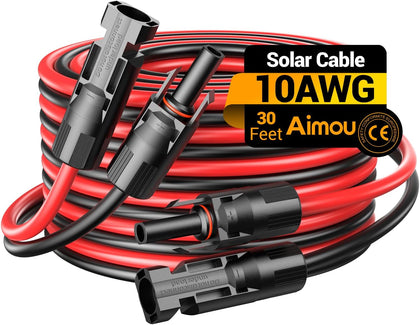 30FT 10AWG Solar Extension Cable, 10 Gauge Solar Panel Wire with Female and Male Connectors for Outdoor RV, Off-Grid