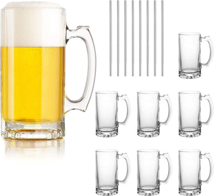 Beer Mugs Set,Glass Mugs With Handle 16oz,Large Beer Glasses For Freezer,Water Cups for Cold Beverages, 500ml Beer
