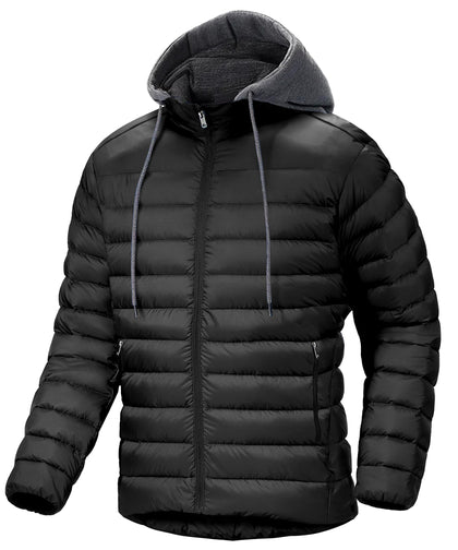 Mens' Hooded Puffer Jacket Lightweight Puffer Hoodie Quilted Jacket Warm Winter Zip Up Hooded Insulated Waterproof Coat