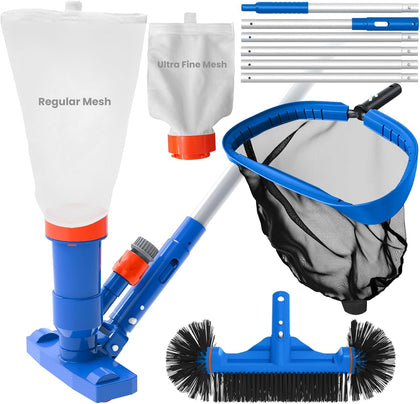 Pool Cleaning Kit with Spa Jet Vacuum Cleaner, 8-Foot Pole, Leaf Rake Net & Round Brush for Inflatable and