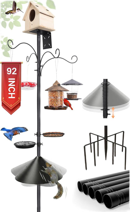 92 Inch Squirrel Proof Bird Feeder Pole with 9 Prongs Base, 1 Inch Dia Bird House Pole, Heavy Duty Bird Feeder Stand