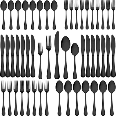 60-Piece Black Silverware Set, Stainless Steel Flatware Cutlery Set Service for 12, Tableware Eating Utensils Include