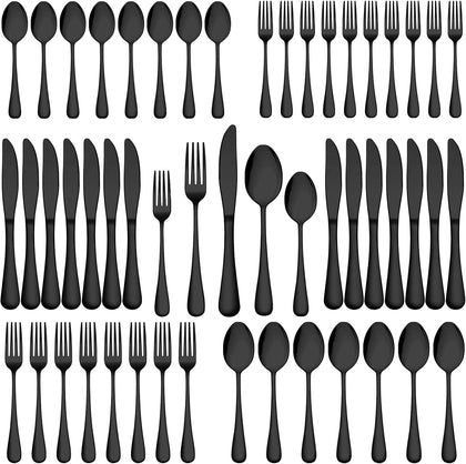 60-Piece Black Silverware Set, Stainless Steel Flatware Cutlery Set Service for 12, Tableware Eating Utensils Include