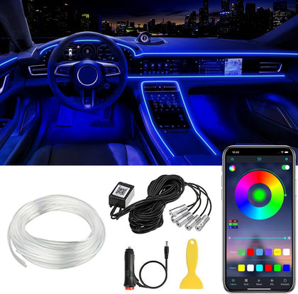 Interior Car LED Strip Lights APP Control, 5 in 1 RGB 16 Million Colors Ambient Lighting Kit with 236 inches Fiber