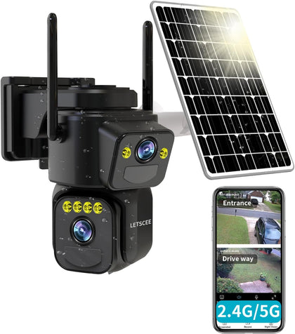 Security Cameras Outdoor WiFi,5G/2.4G Cameras for Home Security Solar Power with Dual Lens,Motion Detection,Night