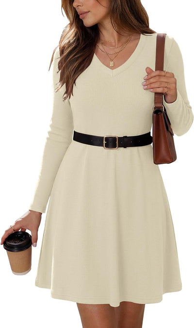 Women's Sweater Dress Pullover Sweater Casual Ribbed Knit Dress