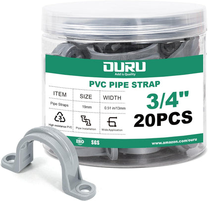 3/4 Inch PVC Pipe Straps, 2-Hole Plastic Conduit Clamp, 20PCS | Fits 0.75"/18.9-19.1mm OD, Pipe Protection &