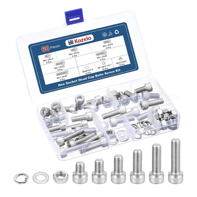 60pcs M8 Socket Head Cap Screws Bolts Nuts Kit 304 Stainless Steel