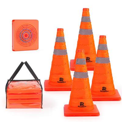 18 Inch 4 Pack Collapsible Traffic Safety Cones with Bag, Orange | Foldable Design for Storage, Reflective Collar