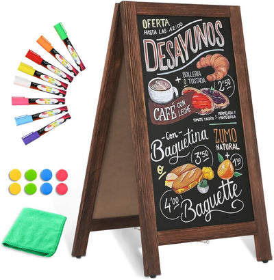 Double-Sided Magnetic 40" x 20" Brown Chalk Board Sign Board | Wooden A-Frame Sign, Sandwich Board Signs Outdoor