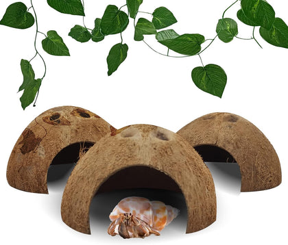 Reptile Hideouts Natural Coconut Shells Hut Hermit Crab Climbing Toys Gecko Hide Cave Lizard Habitat Decor Plant
