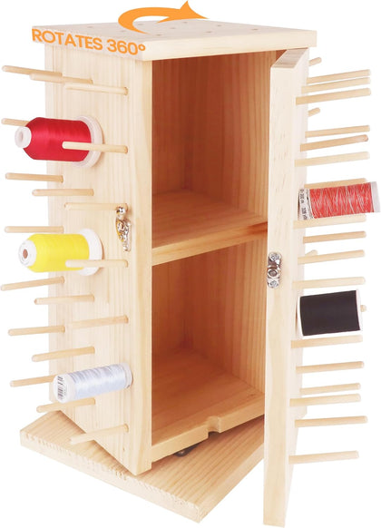93 Spools 360° Fully Rotating Wooden Thread Rack | Thread Holder Organizer, with Inner Storage Compartments,To Store