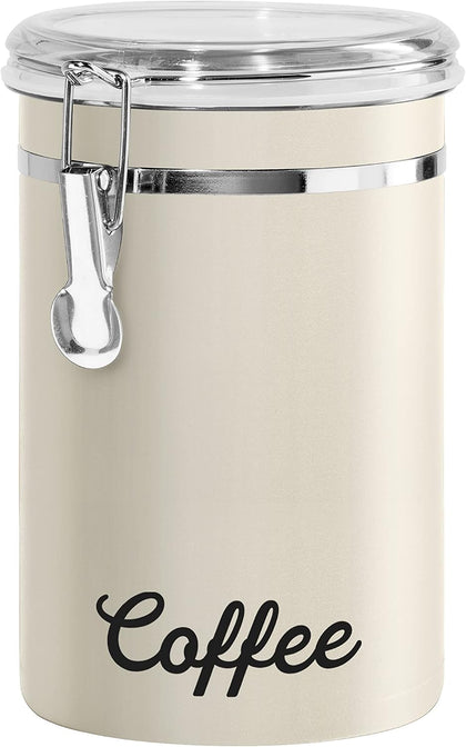 Stainless Steel Coffee Canister 62 fl oz - Airtight Clamp Lid, Warm Gray, Tinted See-Thru Top - Ideal for Coffee Bean