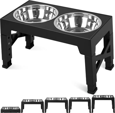 Elevated Dog Bowls with 2 Stainless Steel Dog Food Bowls, Raised Dog Bowl Adjusts to 5 Heights (3.15", 8.66"