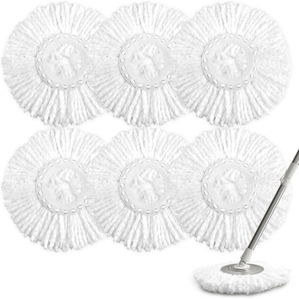 6 Pack Spin Mop Replacement Head for 360° Spin Mop System, Standard Size Round Shape Spin Mop Replacement Head