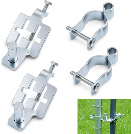 2-Pack T-Post Gate Hinge Kit, Heavy Duty 1-3/8" U-Bolt Clamps, Chain Link Fence Gate Hinge for Metal Posts & Chain