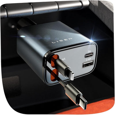 Retractable Car Charger, 84W Car Charger USB C Fast Charger Adapter for iPhone, Car Accessories for Men Women, Gifts